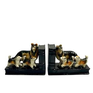 Vintage Ceramic Handpainted Tilso Japan Dog Bookends